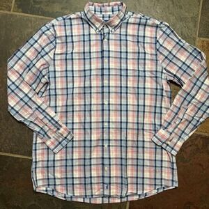 Johnnie O Men's Xl Pink‎ Blue Plaid Button Down Long Sleeve Shirt Ken